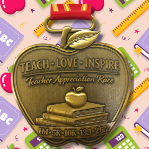 Teacher Appreciation Virtual Race | Teach Love Inspire 1M 5K 10K 13.1 26.2 logo