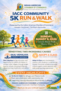 "5K Run & Walk for a Great Cause" organized by Indian American Chamber of Commerce Greater Cincinnati & Northern Kentucky logo