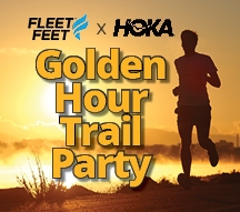 Fleet Feet Golden Hour Trail Party with Hoka logo