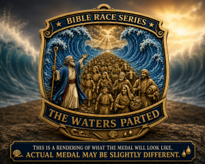 The Waters Parted Virtual Race | Bible Race Series Run 1M 5K 10K 13.1 26.2 logo