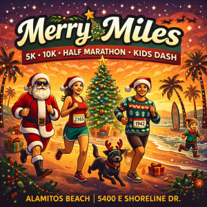 Merry Miles-  5K, 10K,  and Half Marathon by Califlow Runs logo