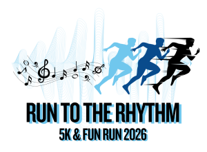 RUN TOTHE RHYTHM 5K & FUN RUN. 8:00 A.M. logo