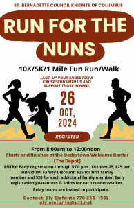 Saint Bernadette Knights of Columbus Sixth Run for the Nuns logo