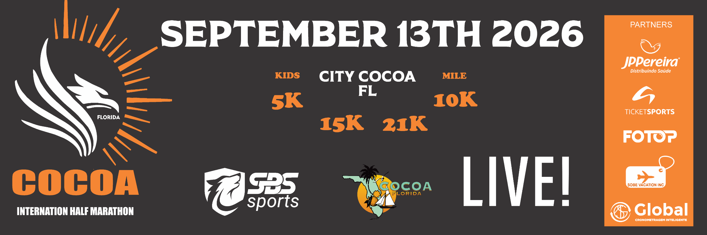 COCOA INTERNATIONAL HALF MARATHON -  1mile - 5k - 10k - 15k - 21k