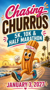 Chasing Churros 5K, 10K & Half Marathon by Califlow Runs logo