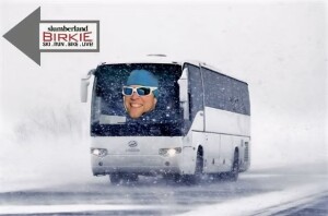 DXC Bus to the Birkie/Korte logo