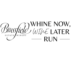 Brassfield Estate Winery's Whine Now, Wine Later Run logo