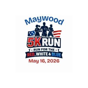 Maywood 5k "Run for the Red, White & Blue" logo