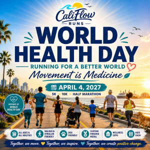 World Health Day: 5K 10K Half Marathon Running for a Better World by Califlow Runs logo